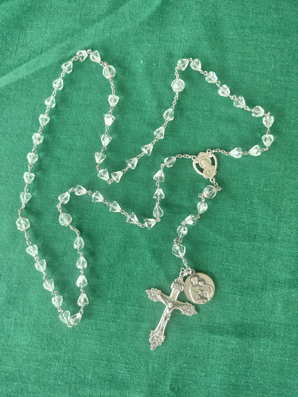 Sterling Silver-Clear Crystal Rosary W/Medallion